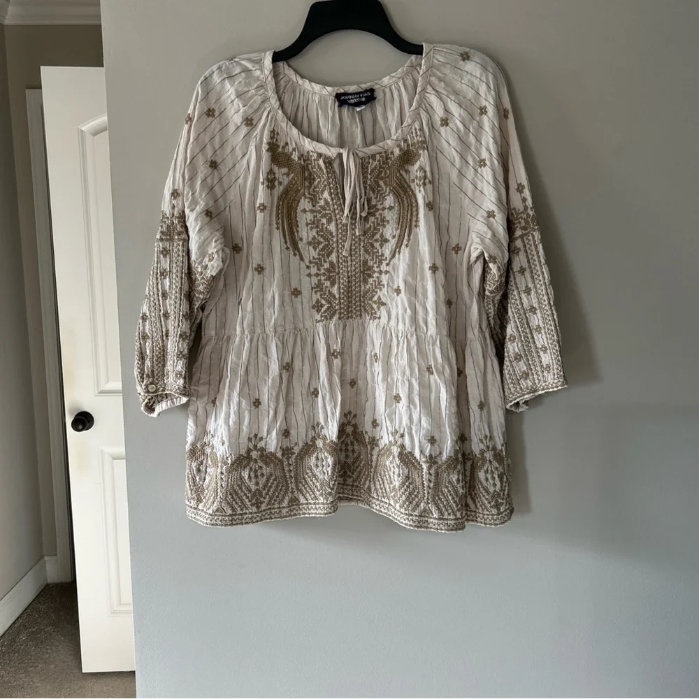 Vintage Johnny Was Workshop Embroidered tan Women's Top Sz xl - Picture 1 of 16